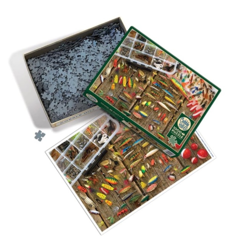 Cobble Hill Puzzles Fishing Lures 1000 Piece Jigsaw Puzzle New Sealed In Box - Picture 6 of 7